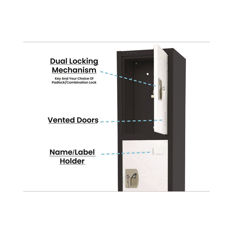 AdirOffice Steel Storage Locker, 4 Compartment, 12 x 12 x 72, Black Body/White Doors (ALHI629204BW) Each