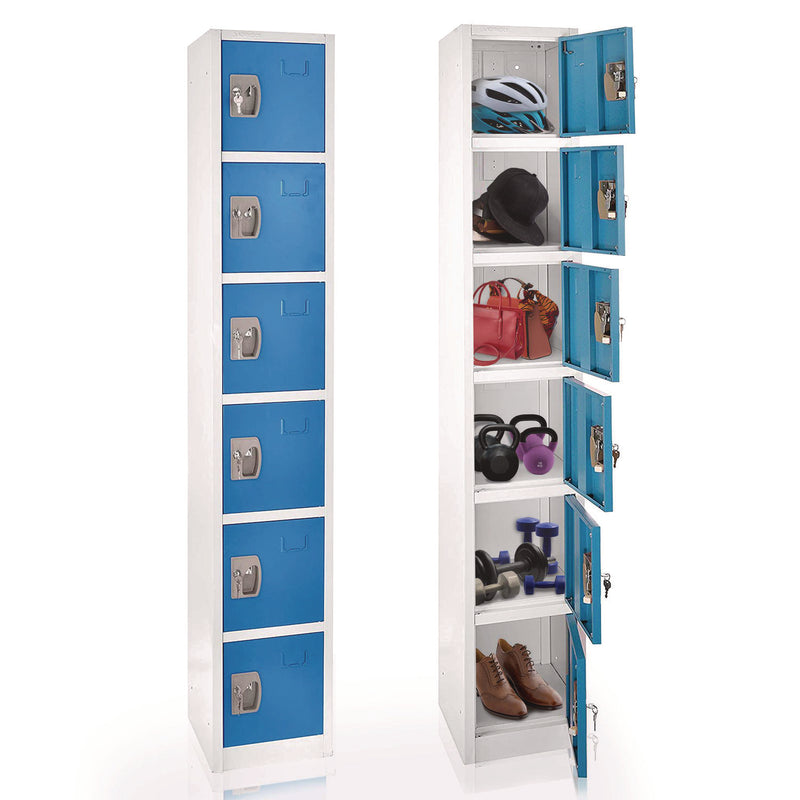 AdirOffice Steel Storage Locker, 6 Compartment, 12 x 12 x 72, Blue (ALHI629206BLU) Each