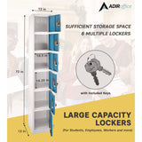 AdirOffice Steel Storage Locker, 6 Compartment, 12 x 12 x 72, Blue (ALHI629206BLU) Each