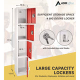 AdirOffice Steel Storage Locker, 4 Compartment, 12 x 12 x 72, Red (ALHI629204RED) Each