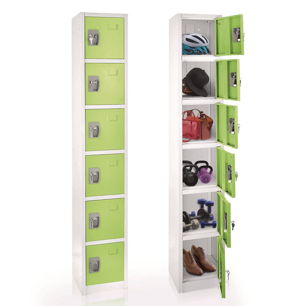 AdirOffice Steel Storage Locker, 6 Compartment, 12 x 12 x 72, Green (ALHI629206GRN) Each