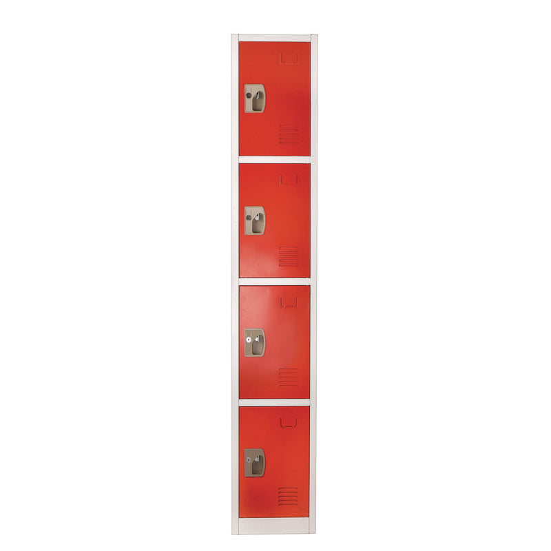 AdirOffice Steel Storage Locker, 4 Compartment, 12 x 12 x 72, Red (ALHI629204RED) Each