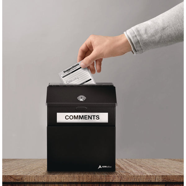 AdirOffice Wall Mountable Steel Suggestion Secure Drop Box with Key, 7 x 6 x 8.5, Stainless Steel 304, Black (ALHI63101BLK) Each