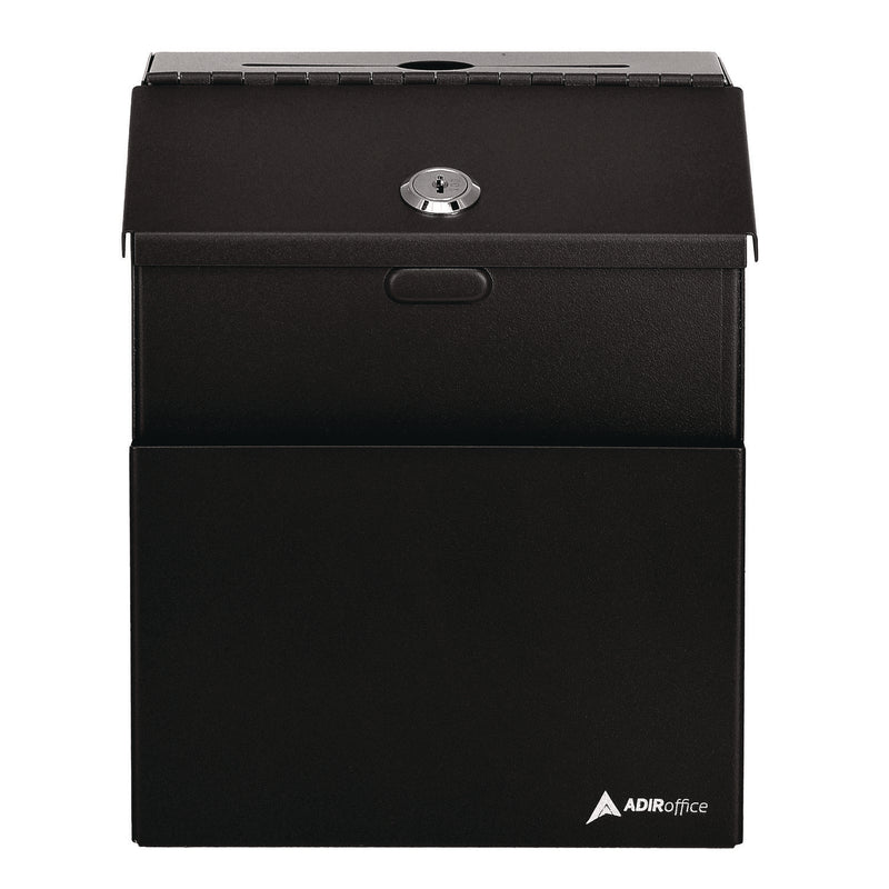 AdirOffice Wall Mountable Steel Suggestion Secure Drop Box with Key, 7 x 6 x 8.5, Stainless Steel 304, Black (ALHI63101BLK) Each