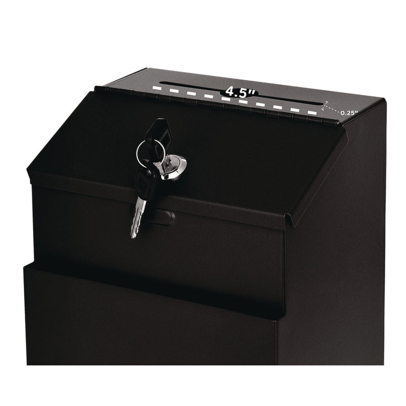 AdirOffice Wall Mountable Steel Suggestion Secure Drop Box with Key, 7 x 6 x 8.5, Stainless Steel 304, Black (ALHI63101BLK) Each