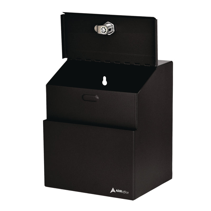 AdirOffice Wall Mountable Steel Suggestion Secure Drop Box with Key, 7 x 6 x 8.5, Stainless Steel 304, Black (ALHI63101BLK) Each