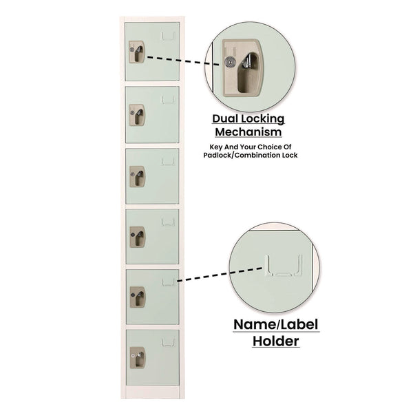 AdirOffice Steel Storage Locker, 6 Compartment, 12 x 12 x 72, Misty Green (ALHI629206MGRN) Each