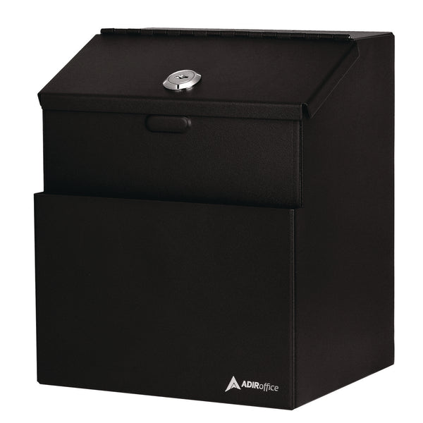 AdirOffice Wall Mountable Steel Suggestion Secure Drop Box with Key, 7 x 6 x 8.5, Stainless Steel 304, Black (ALHI63101BLK) Each