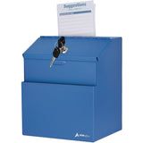 AdirOffice Wall Mountable Steel Suggestion Secure Drop Box with Key, 7 x 6 x 8.5, Stainless Steel 304, Blue (ALHI63101BLU) Each