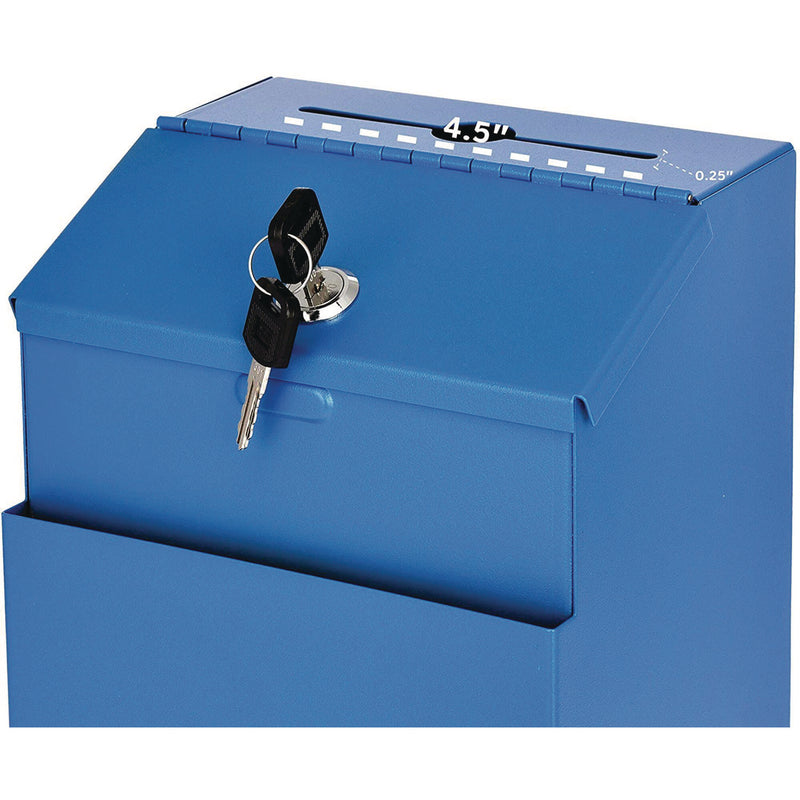 AdirOffice Wall Mountable Steel Suggestion Secure Drop Box with Key, 7 x 6 x 8.5, Stainless Steel 304, Blue (ALHI63101BLU) Each