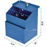 AdirOffice Wall Mountable Steel Suggestion Secure Drop Box with Key, 7 x 6 x 8.5, Stainless Steel 304, Blue (ALHI63101BLU) Each