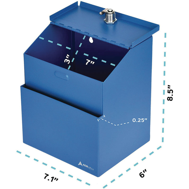 AdirOffice Wall Mountable Steel Suggestion Secure Drop Box with Key, 7 x 6 x 8.5, Stainless Steel 304, Blue (ALHI63101BLU) Each