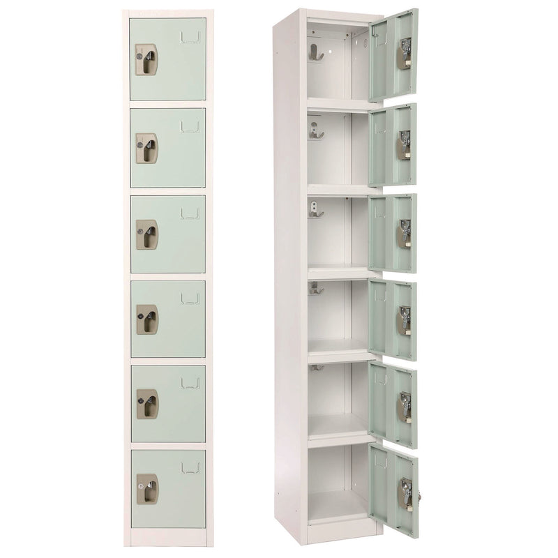 AdirOffice Steel Storage Locker, 6 Compartment, 12 x 12 x 72, Misty Green (ALHI629206MGRN) Each