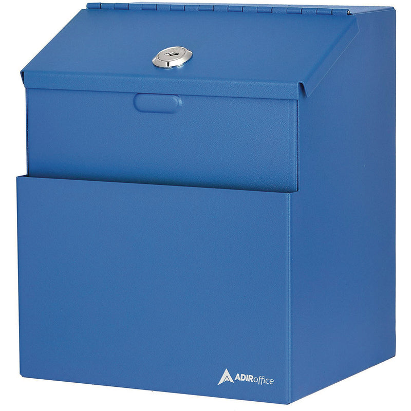 AdirOffice Wall Mountable Steel Suggestion Secure Drop Box with Key, 7 x 6 x 8.5, Stainless Steel 304, Blue (ALHI63101BLU) Each