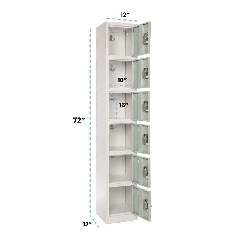 AdirOffice Steel Storage Locker, 6 Compartment, 12 x 12 x 72, Misty Green (ALHI629206MGRN) Each