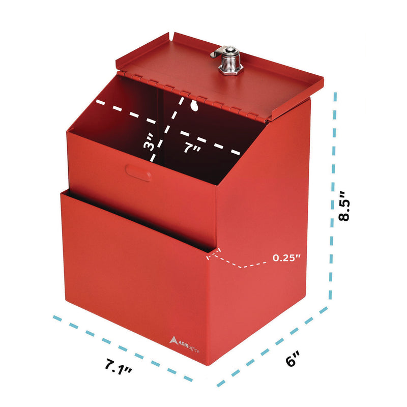 AdirOffice Wall Mountable Steel Suggestion Secure Drop Box with Key, 7 x 6 x 8.5, Stainless Steel 304, Red (ALHI63101RED) Each