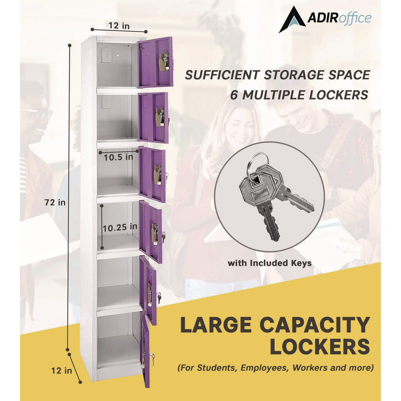 AdirOffice Steel Storage Locker, 6 Compartment, 12 x 12 x 72, Purple (ALHI629206PUR) Each