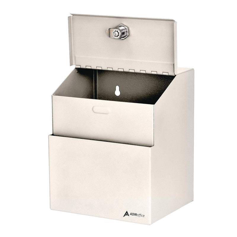 AdirOffice Wall Mountable Steel Suggestion Secure Drop Box with Key, 7 x 6 x 8.5, Stainless Steel 304, White (ALHI63101WHI) Each