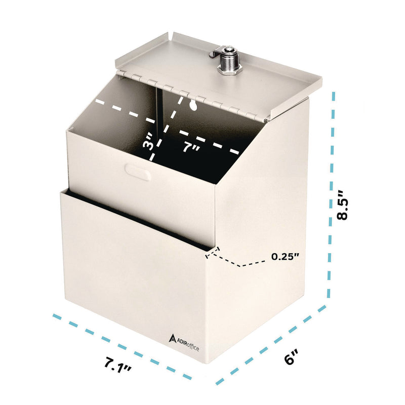 AdirOffice Wall Mountable Steel Suggestion Secure Drop Box with Key, 7 x 6 x 8.5, Stainless Steel 304, White (ALHI63101WHI) Each