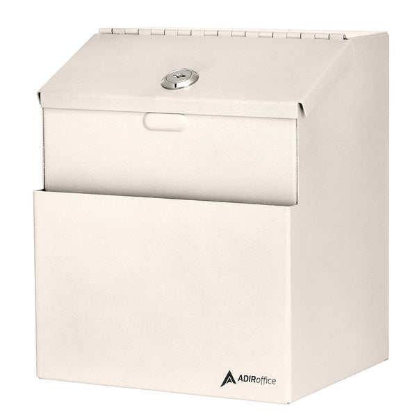 AdirOffice Wall Mountable Steel Suggestion Secure Drop Box with Key, 7 x 6 x 8.5, Stainless Steel 304, White (ALHI63101WHI) Each