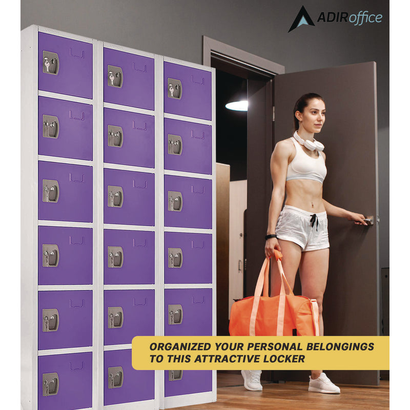 AdirOffice Steel Storage Locker, 6 Compartment, 12 x 12 x 72, Purple (ALHI629206PUR) Each