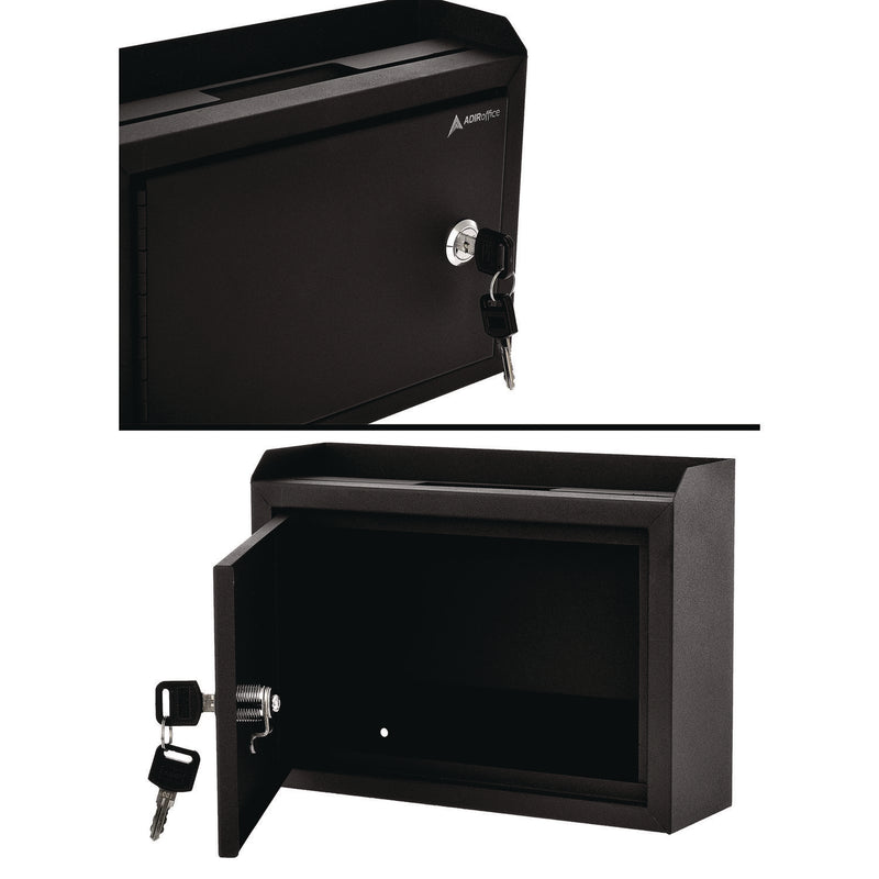 AdirOffice Medium Size Steel Multi-Purpose Secure Drop Box, 9.8 x 3.4 x 7.5, Black (ALHI63102BLK) Each