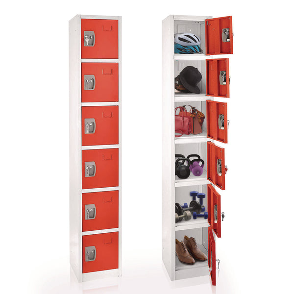 AdirOffice Steel Storage Locker, 6 Compartment, 12 x 12 x 72, Red (ALHI629206RED) Each