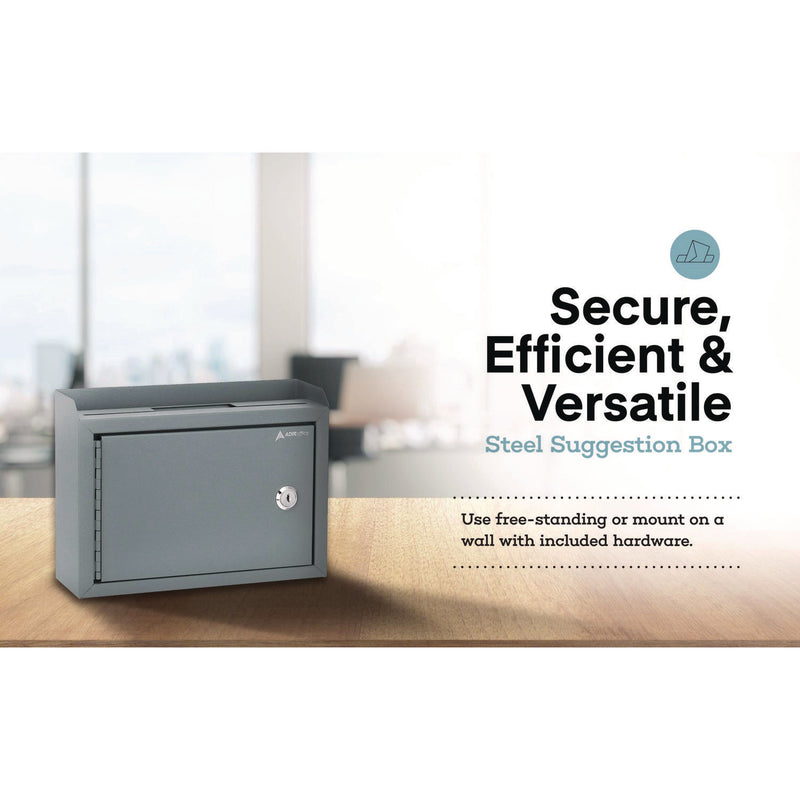 AdirOffice Medium Size Steel Multi-Purpose Secure Drop Box, 9.8 x 3.4 x 7.5, Gray (ALHI63102GRY) Each