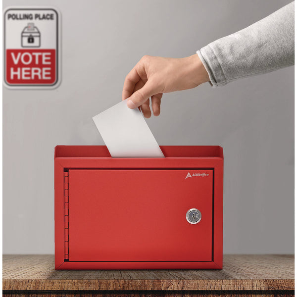 AdirOffice Medium Size Steel Multi-Purpose Secure Drop Box, 9.8 x 3.4 x 7.5, Red (ALHI63102RED) Each