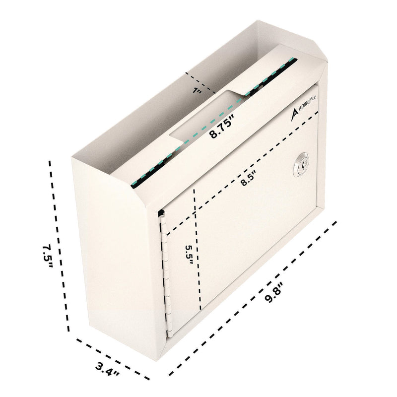 AdirOffice Medium Size Steel Multi-Purpose Secure Drop Box, 9.8 x 3.4 x 7.5, White (ALHI63102WHI) Each