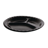 Pactiv Evergreen Placesetter Deluxe Laminated Foam Dinnerware, 3-Compartment Plate, 9" dia, Black, 200/Carton (PCTYCI81113) Case of 200