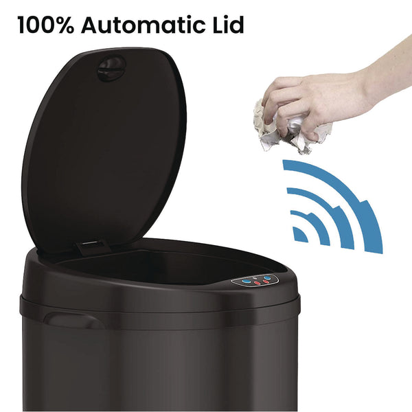 HLS Commercial® Sensor Trash Can, 8 gal, Plastic/Stainless Steel, Black (HLMHLS08RB) Each