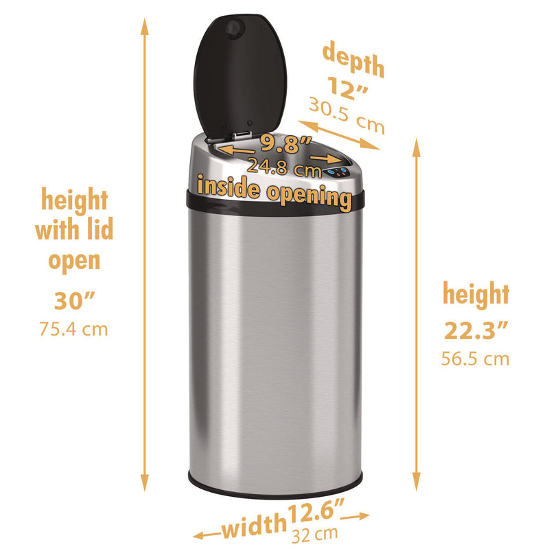 HLS Commercial® Sensor Trash Can, 8 gal, Plastic/Stainless Steel, Silver (HLMHLS08RCB) Each
