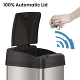 HLS Commercial® Sensor Trash Can, Rectangular, 13 gal, Plastic/Stainless Steel, Silver (HLMHLS13MX) Each