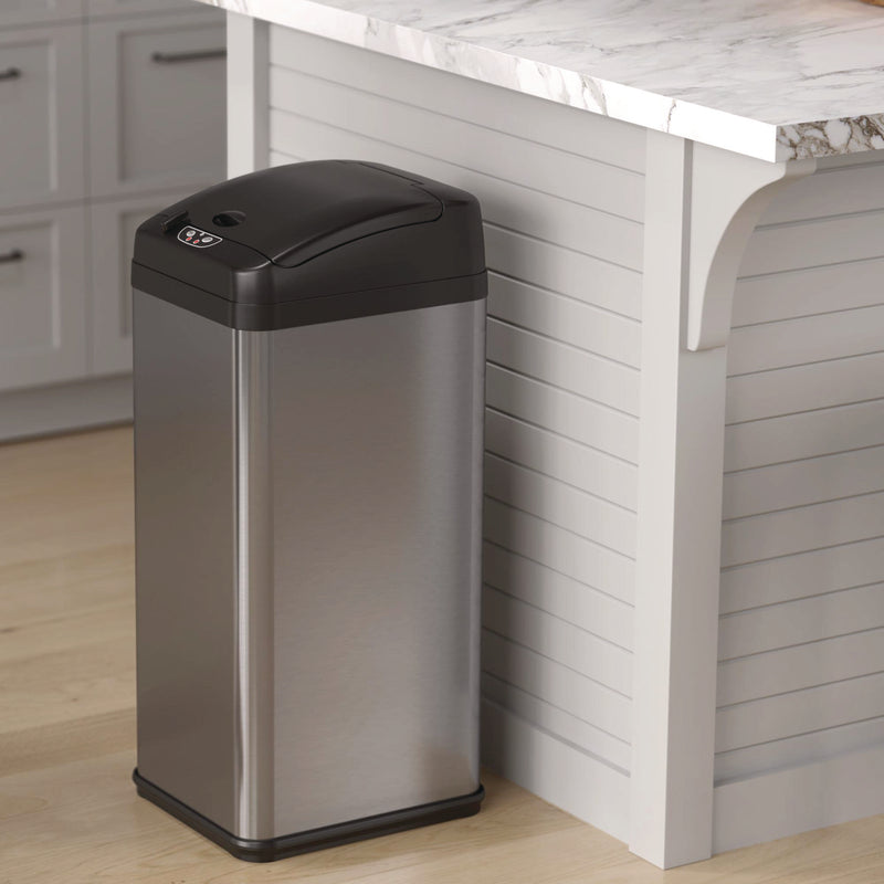 HLS Commercial® Sensor Trash Can, Rectangular, 13 gal, Plastic/Stainless Steel, Silver (HLMHLS13MX) Each