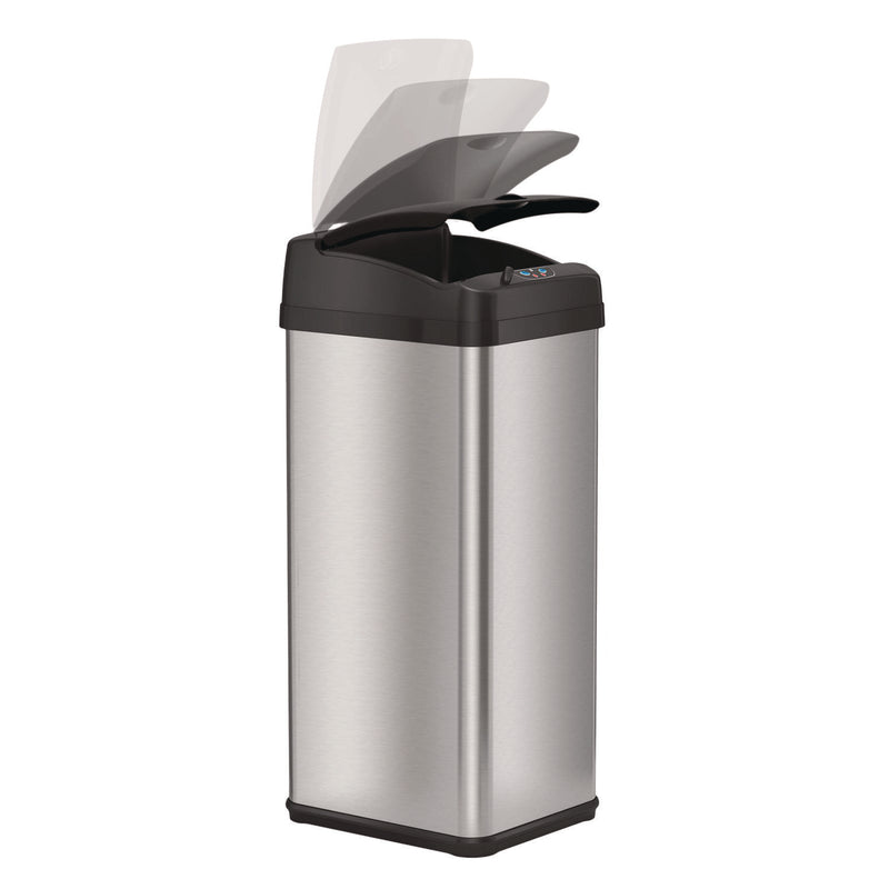 HLS Commercial® Sensor Trash Can, Rectangular, 13 gal, Plastic/Stainless Steel, Silver (HLMHLS13MX) Each