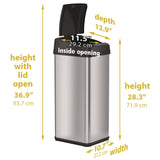 HLS Commercial® Sensor Trash Can, Rectangular, 13 gal, Plastic/Stainless Steel, Silver (HLMHLS13MX) Each