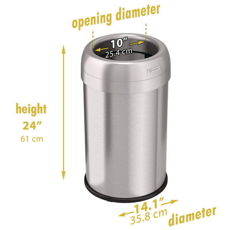 HLS Commercial® Open Top Trash Can, 13 gal, Plastic/Stainless Steel, Silver (HLMHLS13STR) Each