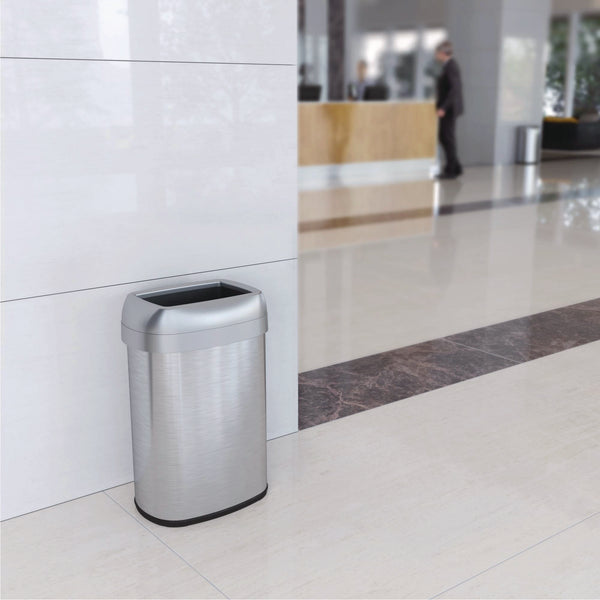 HLS Commercial® Open Top Trash Can with Wheels, Oval, 13 gal, Plastic/Stainless Steel, Silver (HLMHLS13STVM) Each
