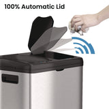 HLS Commercial® Dual Compartment Sensor Recycle Bin and Trash Can with Wheels, 16 gal, Plastic/Stainless Steel, Silver/Black (HLMHLS16DCSS) Each