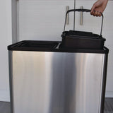 HLS Commercial® Dual Compartment Sensor Recycle Bin and Trash Can with Wheels, 16 gal, Plastic/Stainless Steel, Silver/Black (HLMHLS16DCSS) Each
