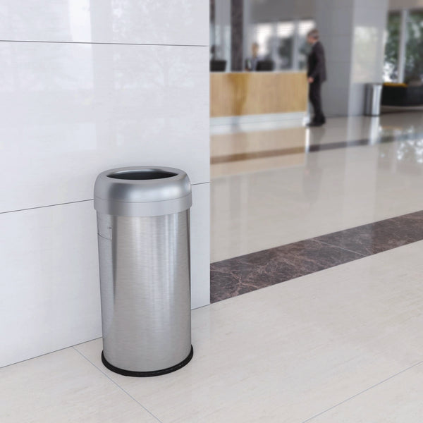 HLS Commercial® Open Top Trash Can, Round, 16 gal, Plastic/Stainless Steel, Silver (HLMHLS16STR) Each