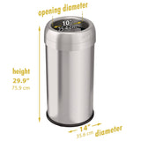 HLS Commercial® Open Top Trash Can, Round, 16 gal, Plastic/Stainless Steel, Silver (HLMHLS16STR) Each