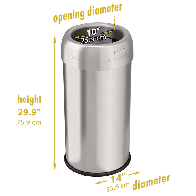 HLS Commercial® Open Top Trash Can, Round, 16 gal, Plastic/Stainless Steel, Silver (HLMHLS16STR) Each