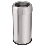 HLS Commercial® Open Top Trash Can, Round, 16 gal, Plastic/Stainless Steel, Silver (HLMHLS16STR) Each