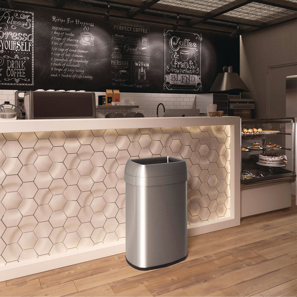 HLS Commercial® Open Top Trash Can, Oval, 16 gal, Plastic/Stainless Steel, Silver (HLMHLS16STV) Each