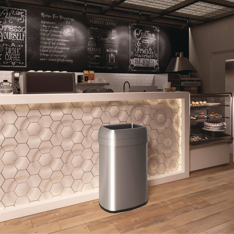 HLS Commercial® Open Top Trash Can, Oval, 16 gal, Plastic/Stainless Steel, Silver (HLMHLS16STV) Each