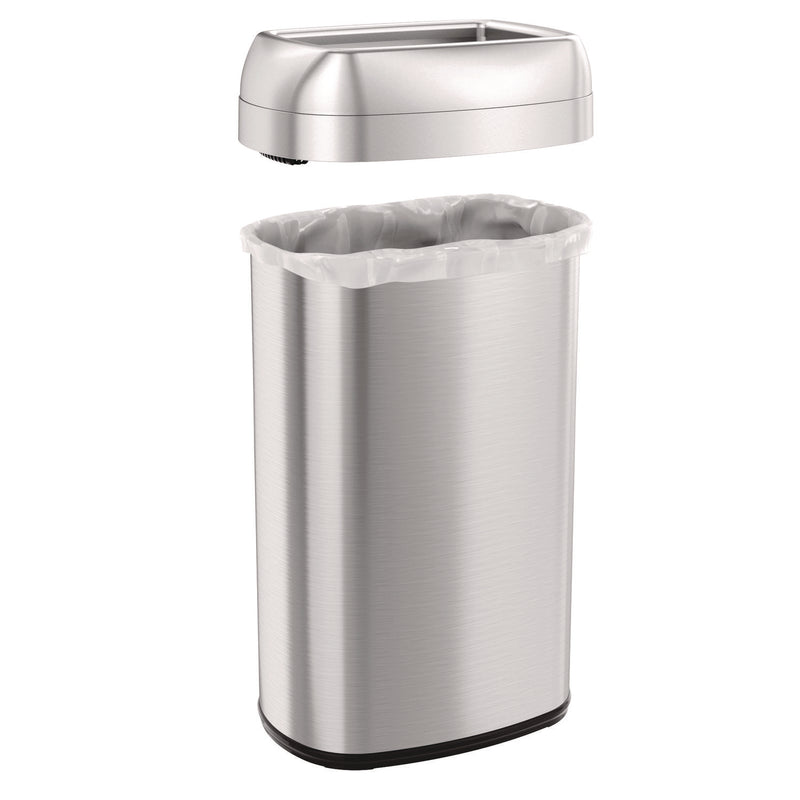HLS Commercial® Open Top Trash Can, Oval, 16 gal, Plastic/Stainless Steel, Silver (HLMHLS16STV) Each
