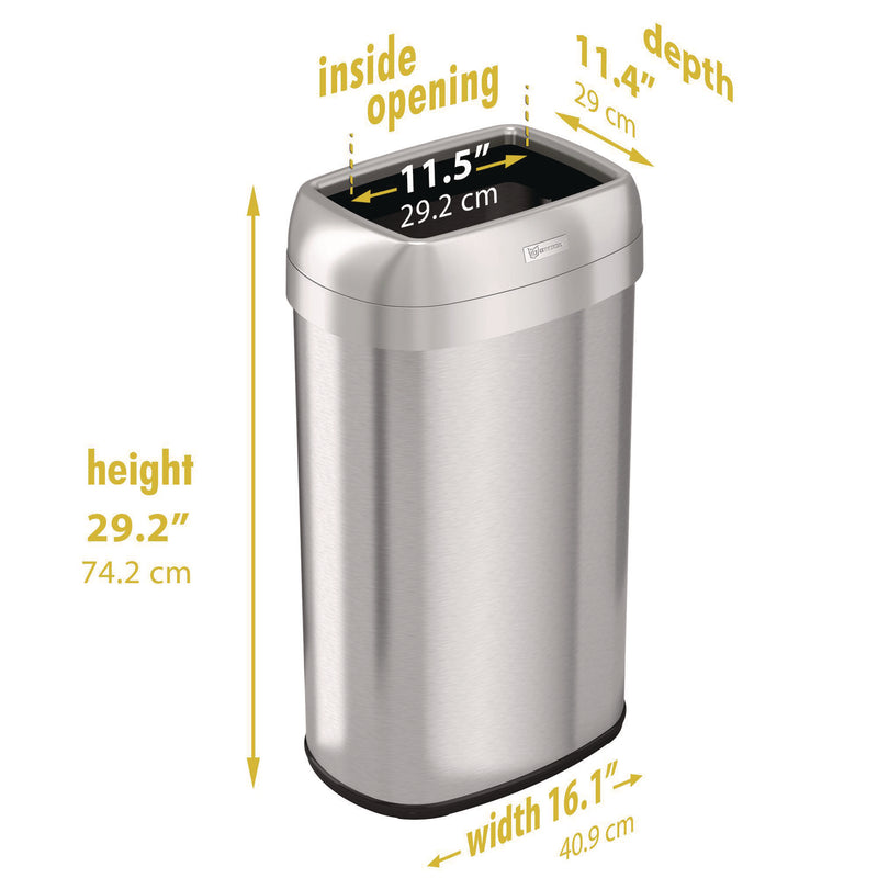 HLS Commercial® Open Top Trash Can, Oval, 16 gal, Plastic/Stainless Steel, Silver (HLMHLS16STV) Each