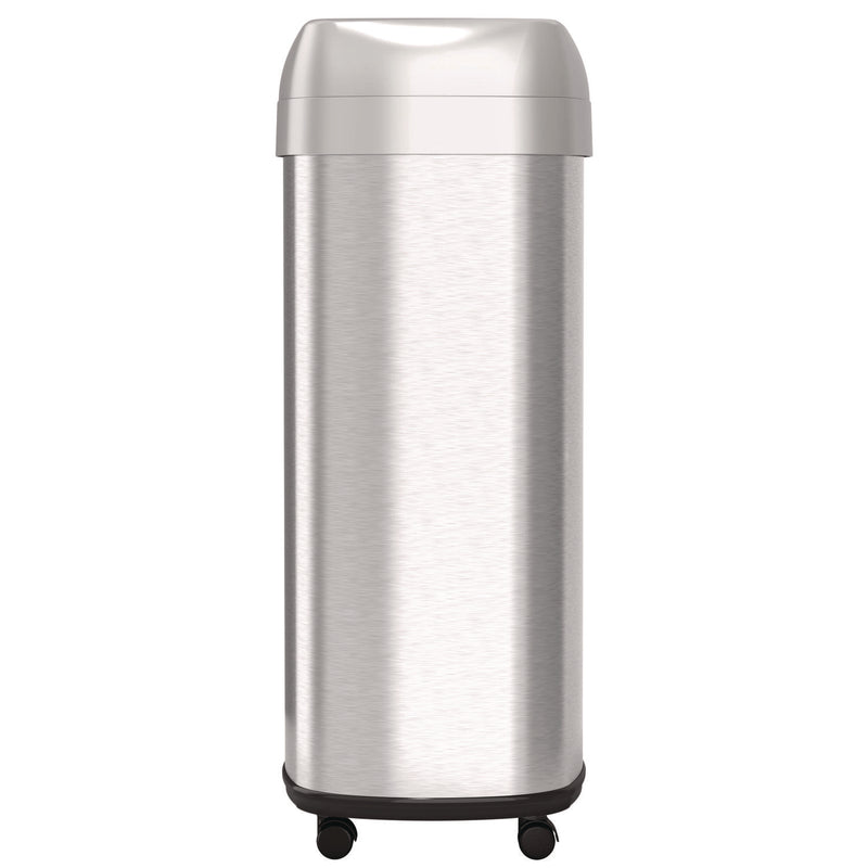 HLS Commercial® Open Top Trash Can with Wheels, Oval, 16 gal, Plastic/Stainless Steel, Silver (HLMHLS16STVM) Each